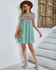 Casual O-neck Cotton Boho Dress