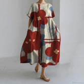 Casual Round Neck Floral Print Loose Long Summer Dress
