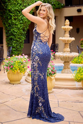 4511 - Primavera - Deep V Beaded Gown with Floral Details