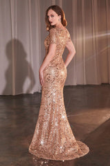 LaDivine CC3700 Floral Long Sequin Formal Mother of the Bride Dress