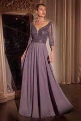 Long Formal A-Line Beaded Evening Dress by LaDivine CC446