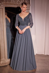 Long Formal A-Line Beaded Evening Dress by LaDivine CC446