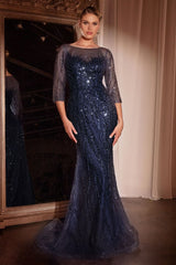LaDivine CD0105 Long Mother of the Bride Sequin Formal Dress