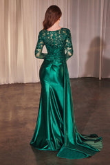 LaDivine S506 Long Formal Lace Fitted Evening Dress