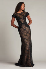 Tadashi Shoji CHR25361L Long Ruffle Formal Cap Sleeve Dress