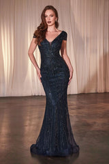 LaDivine CZ0029 Fitted Long Formal Beaded Evening Dress