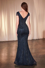 LaDivine CZ0029 Fitted Long Formal Beaded Evening Dress