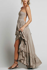 Smocked Bandeau Backless Tiered Ruffle Maxi Dress