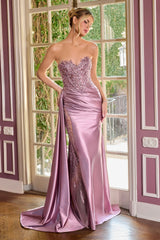 Evans Gown - Satin Dress With Illusion Leg Slit