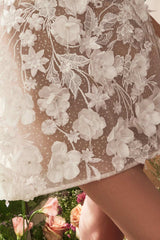 WL085 - DIMENSIONAL FLORAL & LACE STRAPLESS SHORT BRIDAL MIDI DRESS - Andrea & Leo