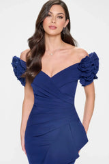 Cameron Blake CB209 Pleated Long Formal Slit Evening Gown