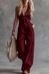 Sleeveless Collared Tie-Waist Wide-Leg Jumpsuit