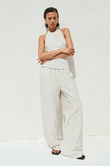 Heather Pant - Stone Pinstripe
