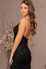 Long Spaghetti Strap Formal Mesh Prom Dress