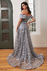 Long Off Shoulder Evening Gown by LaDivine J836