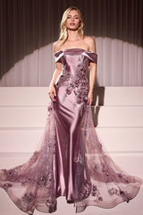 LaDivine J876 Prom Long Formal Fitted Overskirt Dress