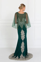 Long Formal Dress Evening Gown Cape Sleeves