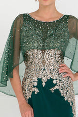Long Formal Dress Evening Gown Cape Sleeves