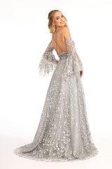 Long Formal Glitter Mesh Prom Dress