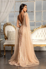Feather Shoulder Long Mermaid Prom Dress