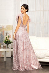 Long Formal Sleeveless Feather Prom Dress