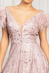 Long Formal Sleeveless Feather Prom Dress