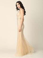 Long Formal Sleeveless Fitted Prom Gown