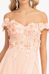 Long Off Shoulder Formal Chiffon Prom Gown