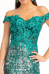 Long Off Shoulder Formal Sequins Prom Dress