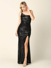 Long One Shoulder Formal Fitted Prom Dress