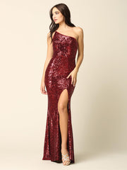 Long One Shoulder Formal Fitted Prom Dress