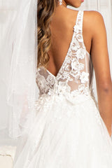 Long Sleeveless A-Line Lace Mesh Prom Gown