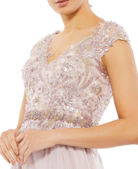 Long Cap Sleeve Chiffon Formal Gown Cap Sleeves Mac Duggal 79365