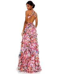 Long Floral Chiffon Prom Gown Floral Chiffon Fabric Mac Duggal 68076