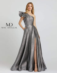 Long One Shoulder Metallic Prom Ball Gown by Mac Duggal 67297