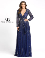 Long Sleeve Sequins A Line Evening Dress Sequined Detail Mac Duggal 4977