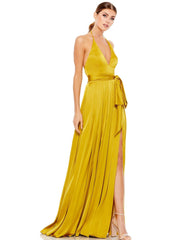 Prom Long Halter Pleated Dress Pleated Detail Mac Duggal 26531