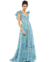 Ruffled Floral Cut-Out Chiffon Gown by Mac Duggal 67803