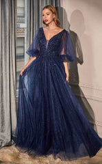 Formal Long Sleeve Mother of the Bride Long Tulle Dress LaDivine CD0182