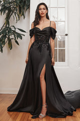 Long Off Shoulder A-Line Gown by LaDivine OC012