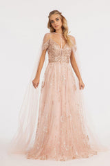 Off Shoulder A-line Long Prom Dress