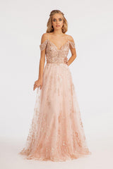 Off Shoulder A-line Long Prom Dress