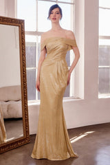 Amoris T603 Long Formal Metallic Glitter Fitted Prom Gown
