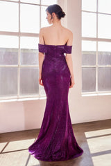 Amoris T603 Long Formal Metallic Glitter Fitted Prom Gown