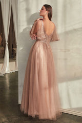 Long Formal Short Sleeve Evening Prom Dress by LaDivine CD0175