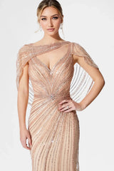 Ivonne D 221D47 Beaded Long Formal Cape Evening Dress