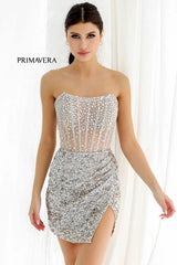 4231 - Primavera - Strapless Crystal Embellished Mini Dress