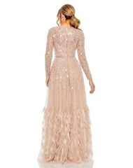 Long Sleeve Formal Beaded Fringe Evening Gown Beaded Fringe Evening Mac Duggal 11782