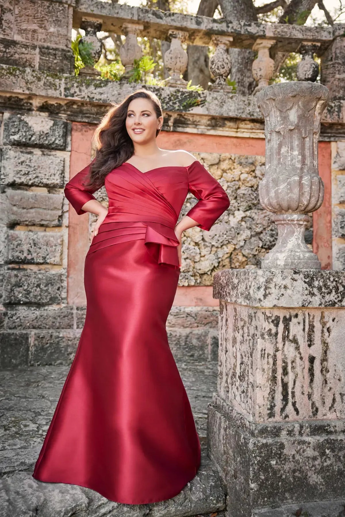 Cameron Blake 221686 Long Pleated Formal Peplum Evening Dress