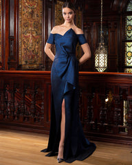 Alexander by Daymor 1580 A Line  Long Formal Metallic Slit Evening Dress